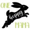 Hand lettering Easter quote for mother. Vector calligraphy illustration with black silhouette of jumping bunny on white