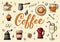 Hand lettering ellements in sketch style for coffee shop or cafe. Hand drawn vintage cartoon design, isolated on