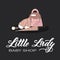 Hand lettering of logo little lady on chalkboard with accessories