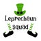 Hand lettering quote Leprechaun squad for st. Patrick's day. Vector calligraphy isolated illustration with shamrock