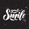 Hand lettering of text Your smile on chalkboard. Inspiration Phrase. Vector Lettering