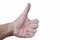Hand lift thumb up for cheerful on white background