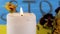 Hand Lights a Candle with a Match on Background of Yellow Blue Flag of Ukraine