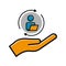 Hand lineal color icon with people and laptop. Business online symbol.