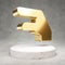 Hand Lizard icon. Shiny golden Hand Lizard symbol on white marble podium