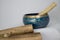 Hand made blue and gold Singing Bowl, made in India