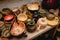 Hand made ceramic tableware, Collection of colorful clay pottery ceramics