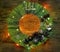 Hand made child craft Traditional New Year`s door wreath from thread