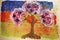 Hand made floral design. Abstract flowering tree, with artistic painting with acrylic paints