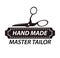 Hand made master tailor logotype design with scissors. Workshop logo