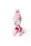 Hand made pink snow man in white backgrounds