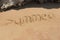 Hand made text in sand on a beach inscription summer