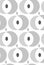 Hand made vecor abstract seamless pattern with grey apple shapes on white background.Simple fabric pattern