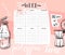 Hand made vector abstract textured Weekly planner template with graphic cooking illustration in pastel colors. Organizer