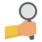 Hand magnify glass icon, flat style