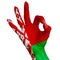 Hand making Ok sign, Belarus flag painted as symbol of best quality, positivity and success