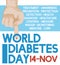 Hand Measuring Glucose Levels with Precepts of World Diabetes Day, Vector Illustration