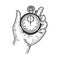Hand with mechanical stopwatch sketch vector