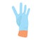 Hand in medical rubber gloves show the number four. Illustration of safety measures against covid-19 virus. Person puts on gloves