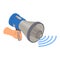 Hand megaphone icon, isometric style