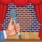 Hand with microphone stage wall brick stand up comedy show