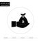 Hand and money bag - Bitcoin black and white flat icon