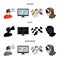 Hand, monitor, headphones, woman .Virtual reality set collection icons in cartoon,black,monochrome style vector symbol