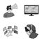 Hand, monitor, headphones, woman .Virtual reality set collection icons in monochrome style vector symbol stock