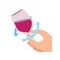 Hand moving with wine glass cup flat style icon