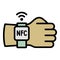 Hand nfc smartwatch icon, outline style