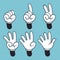 Hand numbers. Cartoon hands people in glove, sign language palm two three one four finger count, vector illustration