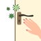 Hand open door with virus icon vector illustration.