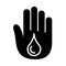 Hand open palm drop water blood logo.