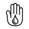 Hand open palm drop water blood logo.