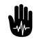 Hand open palm heartbeat pulse logo.