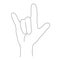 Hand outline two fingers up. Rock and roll rocker gesture. Sign goat. Silhouette black linear style on a white background