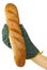 Hand in Oven Mitt Holding French Baguette