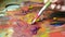 Hand paint with paint brush colorful watercolor equipment decorating