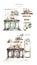 Hand paint watercolor scandinavian modern kitchen set. Isolated furniture for interior. Food theme. Vintage interior