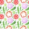 Hand paint watercolor seanless pattern with vegetables set eat local farm market rustic illustrations with a arugula, onion