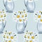 Hand painted acrylic daisy bouquets in vase, seamless pattern