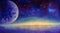 Hand painted acrylic painting starry sky big moon planet earth fine art on canvas