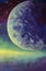 Hand painted acrylic painting starry sky big moon planet earth fine art on canvas