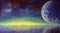 Hand painted acrylic painting starry sky big moon planet earth fine art on canvas