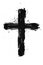 Hand painted black ink cross with brush stroke texture and splatter