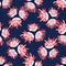 Hand Painted Bold Summer Bloom Floral Motif Seamless Pattern. Classic Blue Pink Flower Petal Background. Modern Bright Cut Out