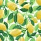 Hand painted botanical summer pattern with lemons and lemon tree leaves, artistic illustration. Seamless tile for wallpaper,
