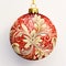 Hand painted ceramic Christmas ball in red and gold tones, watercolor clip art, vector image, white background. For banners,