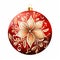 Hand painted ceramic Christmas ball in red and gold tones watercolor vector image white background. For banners, posters,