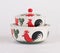 Hand painted ceramic soup bowls with lids isolated